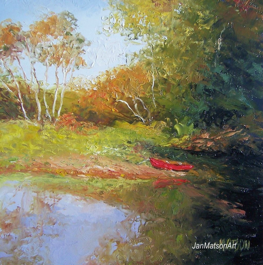 The Red Canoe, original oil landscape painting by Jan Matson The Red Canoe, original oil landscape painting by Jan Matson