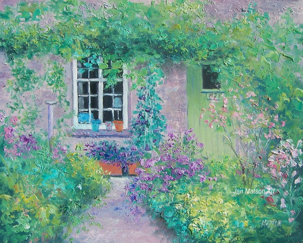 Cottage garden oil painting by Jan Matson Cottage garden oil painting by Jan Matson