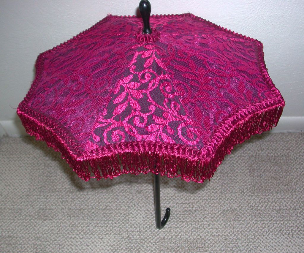 Magnificent Red Lace Over Black Folding Parasol Umbrella late 1800s early 1900s Magnificent Red Lace Over Black Folding Parasol Umbrella late 1800s early 1900s