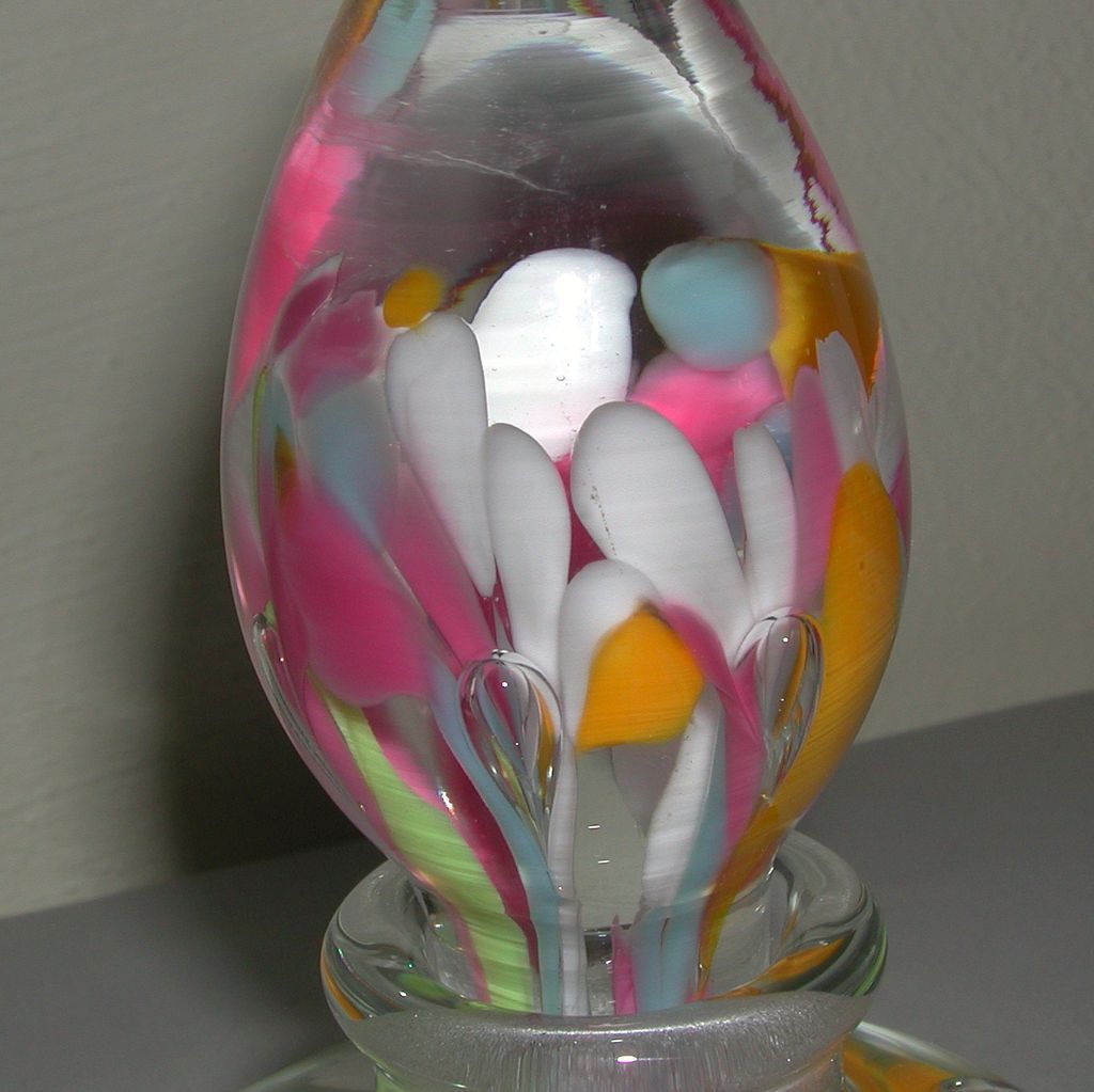Vintage Hand Made Art Glass Paperweight Perfume Floral Design signed Joe St. Clair c. 1960s Vintage Hand Made Art Glass Paperweight Perfume Floral Design signed Joe St. Clair c. 1960s