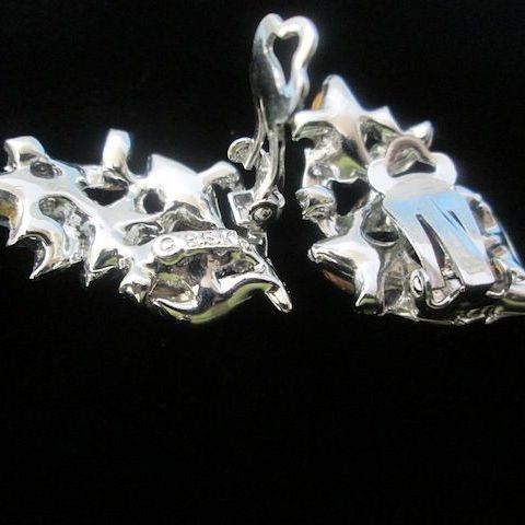 Vintage BSK Molded Moon Glow Glass with Blue Chatons Clips Vintage BSK Molded Moon Glow Glass with Blue Chatons Clips