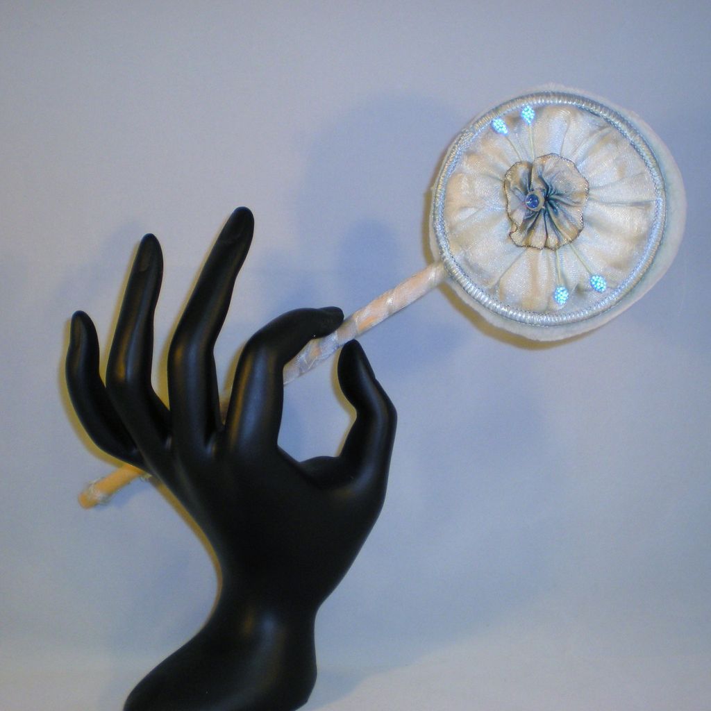 Vintage Velour Powder Puff with Wand and Silk Embellishments from