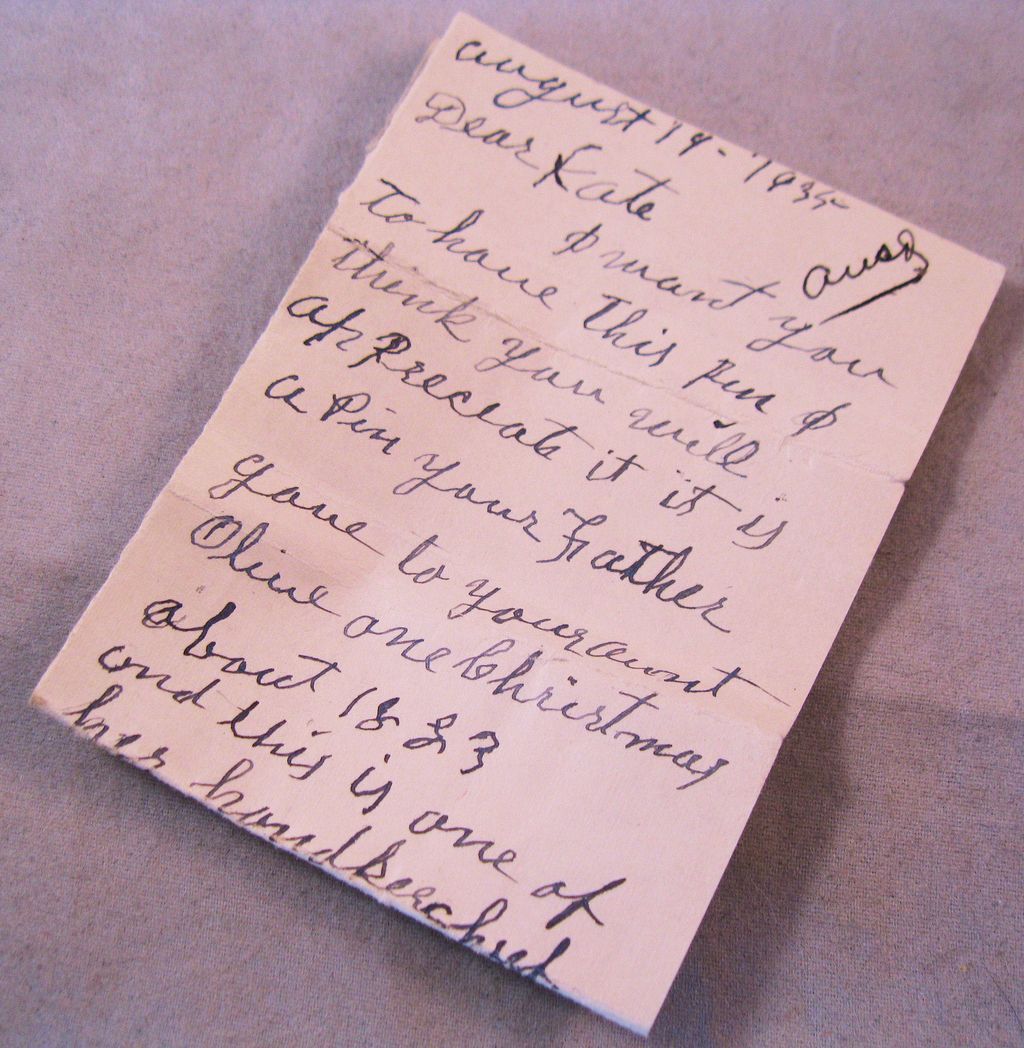 Victorian 1883 14K Mourning Bar Pin Seed Pearl Onyx with Provenance Letter Victorian 1883 14K Mourning Bar Pin Seed Pearl Onyx with Provenance Letter