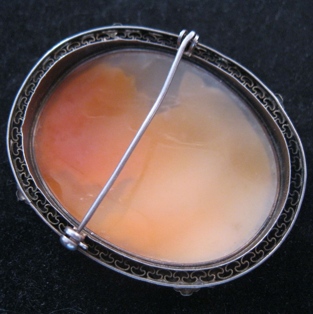 Edwardian Cameo Brooch Large Sterling Bezel Antique Edwardian Cameo Brooch Large Sterling Bezel Antique