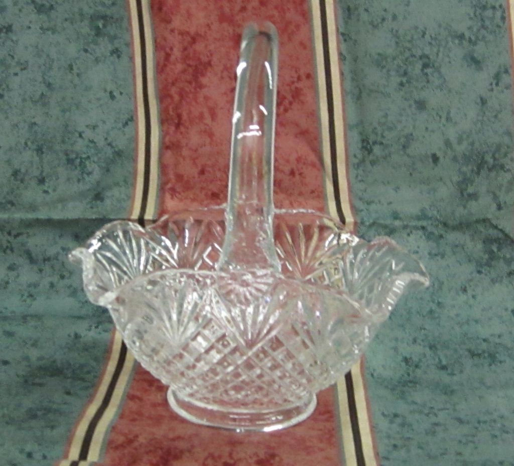 Clear Glass Basket...Applied Glass Handle & Fluted Edge Clear Glass Basket...Applied Glass Handle & Fluted Edge