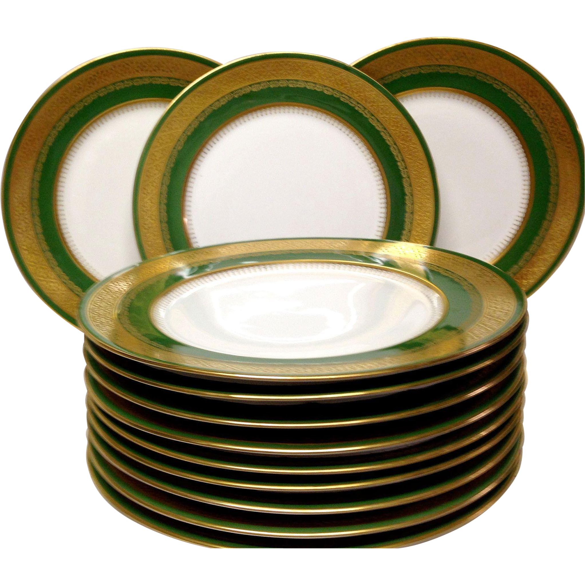 Stunning Theodore Haviland Limoges Green and Gold Encrusted Service