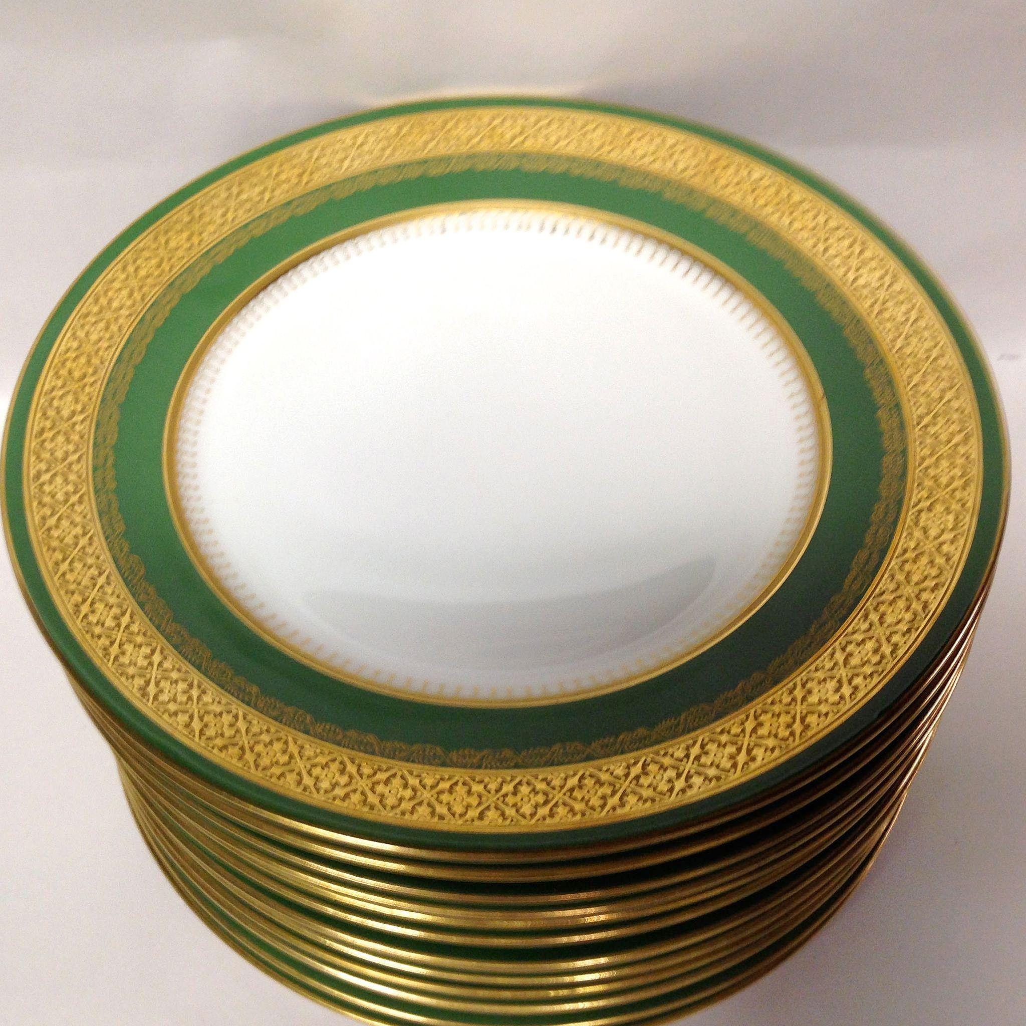 Stunning Theodore Haviland Limoges Green and Gold Encrusted Service