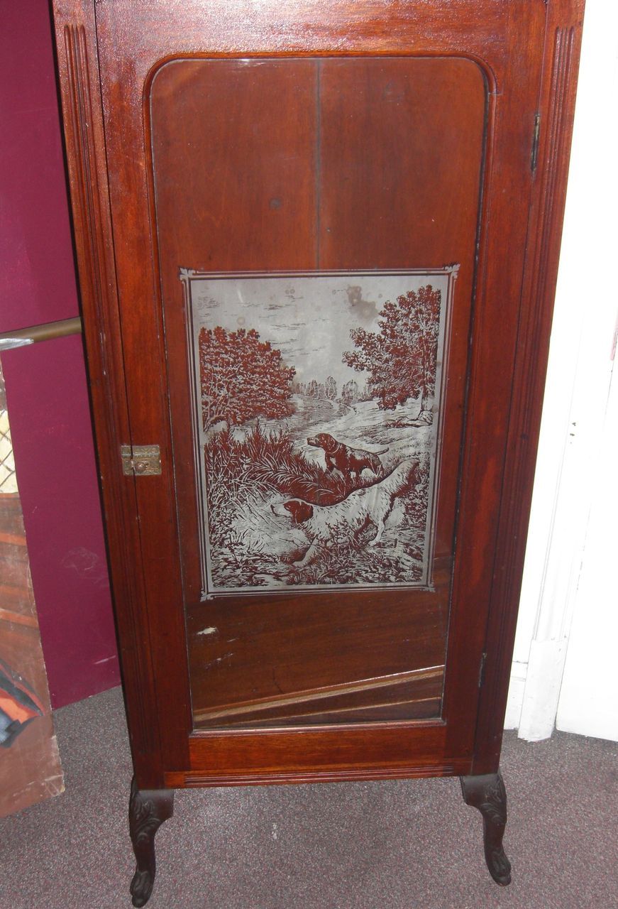 Antique Mahogany Book Case with Etched Glass Door Antique Mahogany Book Case with Etched Glass Door