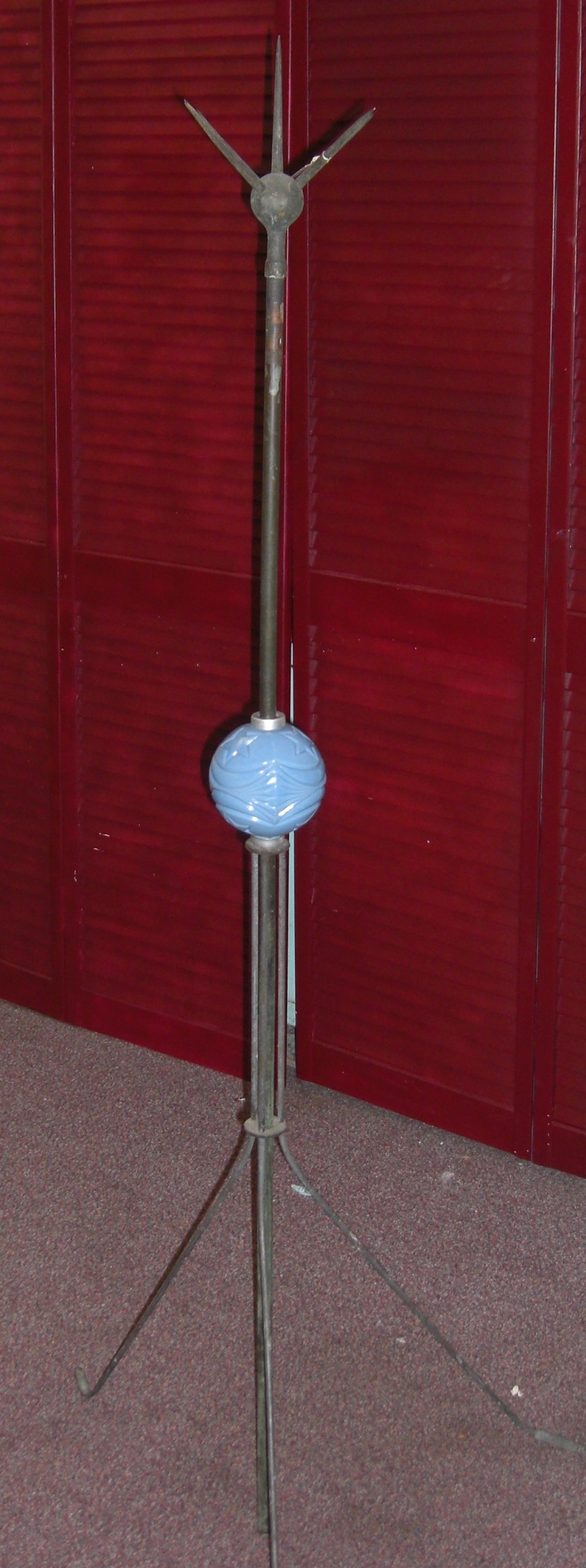Superb Antique Lightening Rod with Rare Prong and Blue Glass WOW! Superb Antique Lightening Rod with Rare Prong and Blue Glass WOW!