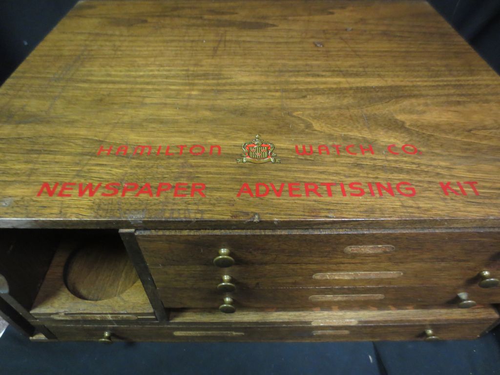 Hamilton Watch Co. newspaper Advertising Kit Wooden Box Hamilton Watch Co. newspaper Advertising Kit Wooden Box