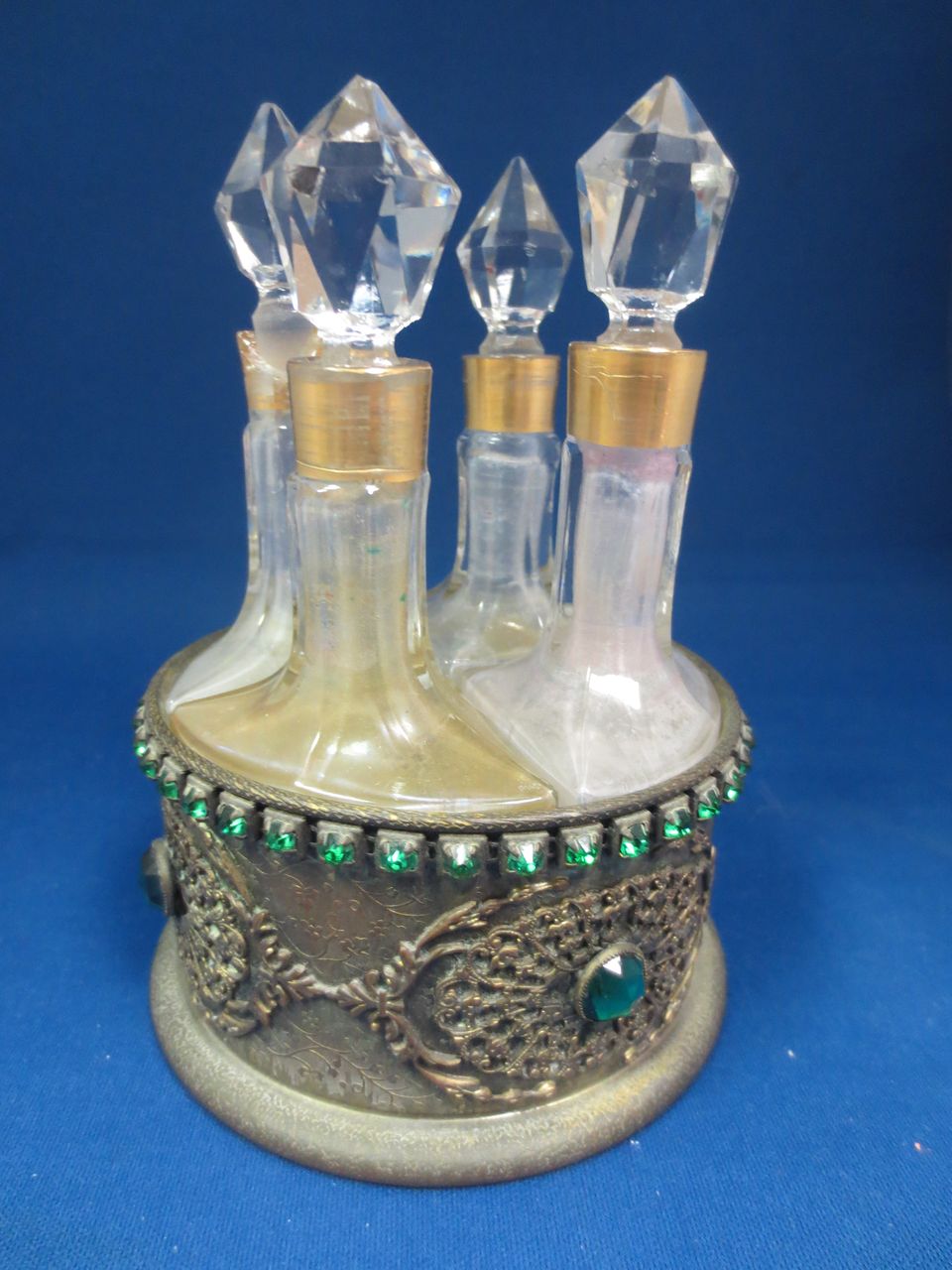 Antique Perfume Bottle in Jeweled Caddie Antique Perfume Bottle in Jeweled Caddie