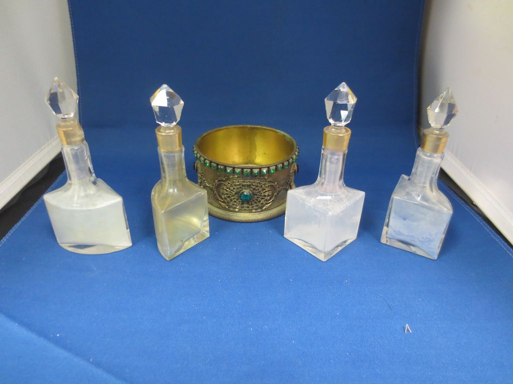 Antique Perfume Bottle in Jeweled Caddie Antique Perfume Bottle in Jeweled Caddie