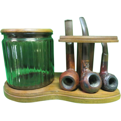 Vintage Wooden Aztec Pipe Holder W/Glass Humidor Jar Vintage Wooden Aztec Pipe Holder W/Glass Humidor Jar