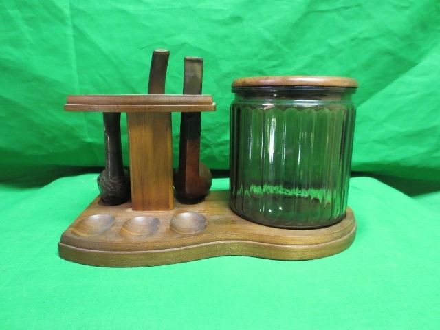 Vintage Wooden Aztec Pipe Holder W/Glass Humidor Jar Vintage Wooden Aztec Pipe Holder W/Glass Humidor Jar