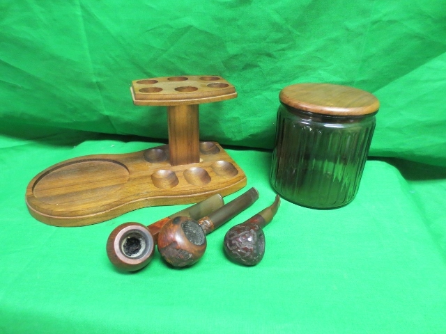 Vintage Wooden Aztec Pipe Holder W/Glass Humidor Jar Vintage Wooden Aztec Pipe Holder W/Glass Humidor Jar