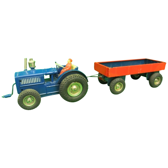Vintage Antique GAMA German Made Tin Wind-Up Tractor w/Trailer Toy Vintage Antique GAMA German Made Tin Wind-Up Tractor w/Trailer Toy