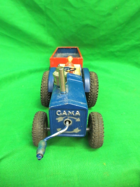 Vintage Antique GAMA German Made Tin Wind-Up Tractor w/Trailer Toy Vintage Antique GAMA German Made Tin Wind-Up Tractor w/Trailer Toy