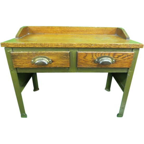 Vintage 1920's Salesman Sample 2 Drawer Wood/Metal Desk Miniature Vintage 1920's Salesman Sample 2 Drawer Wood/Metal Desk Miniature