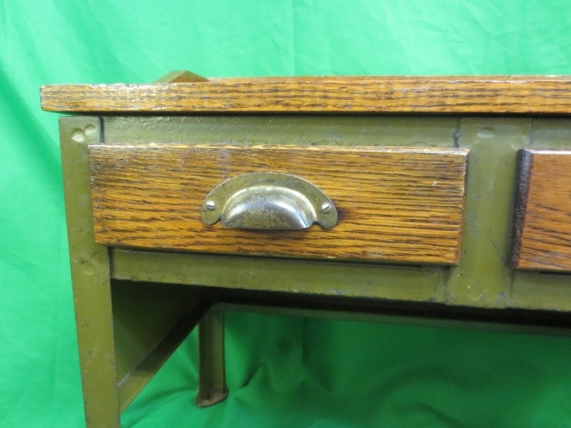 Vintage 1920's Salesman Sample 2 Drawer Wood/Metal Desk Miniature Vintage 1920's Salesman Sample 2 Drawer Wood/Metal Desk Miniature