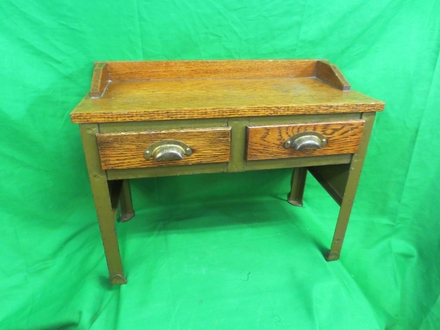 Vintage 1920's Salesman Sample 2 Drawer Wood/Metal Desk Miniature Vintage 1920's Salesman Sample 2 Drawer Wood/Metal Desk Miniature