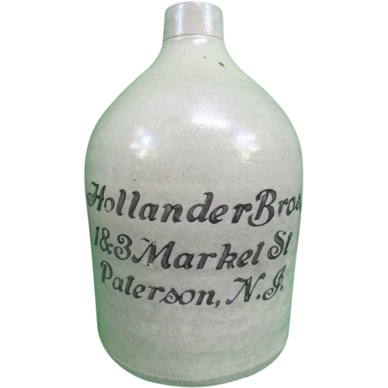 Antique Stoneware Jug Hollander Bros Patterson, New Jersey Antique Stoneware Jug Hollander Bros Patterson, New Jersey