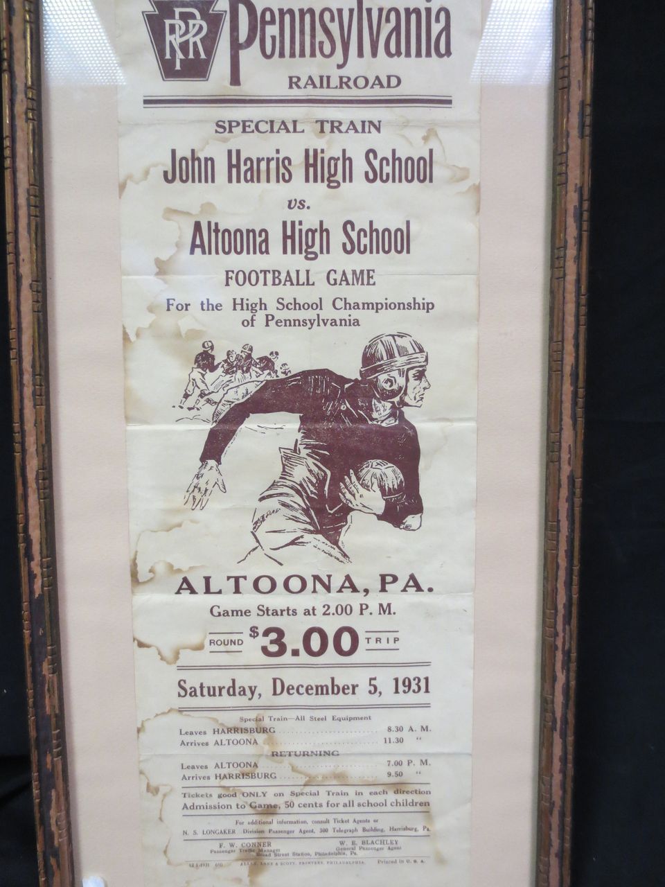 Rare PRR Broadside-Vintage Harrisburg John Harris Football Advertising Rare PRR Broadside-Vintage Harrisburg John Harris Football Advertising