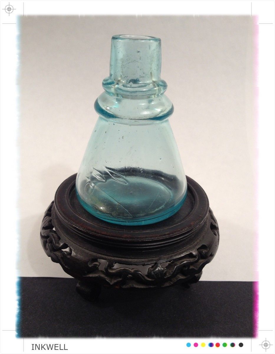 Blue Glass Ink Bottle-Antique Ca: 1870-1890 Blue Glass Ink Bottle-Antique Ca: 1870-1890