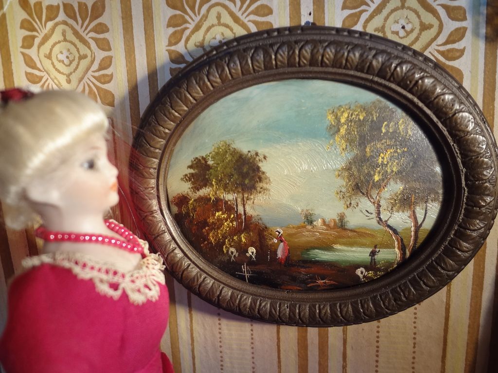 Miniature Painting of Pastoral Scene in Oval Frame Miniature Painting of Pastoral Scene in Oval Frame