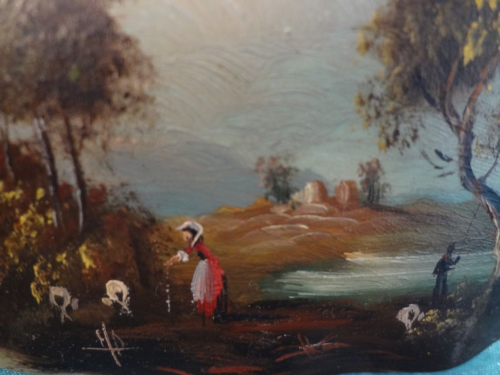 Miniature Painting of Pastoral Scene in Oval Frame Miniature Painting of Pastoral Scene in Oval Frame