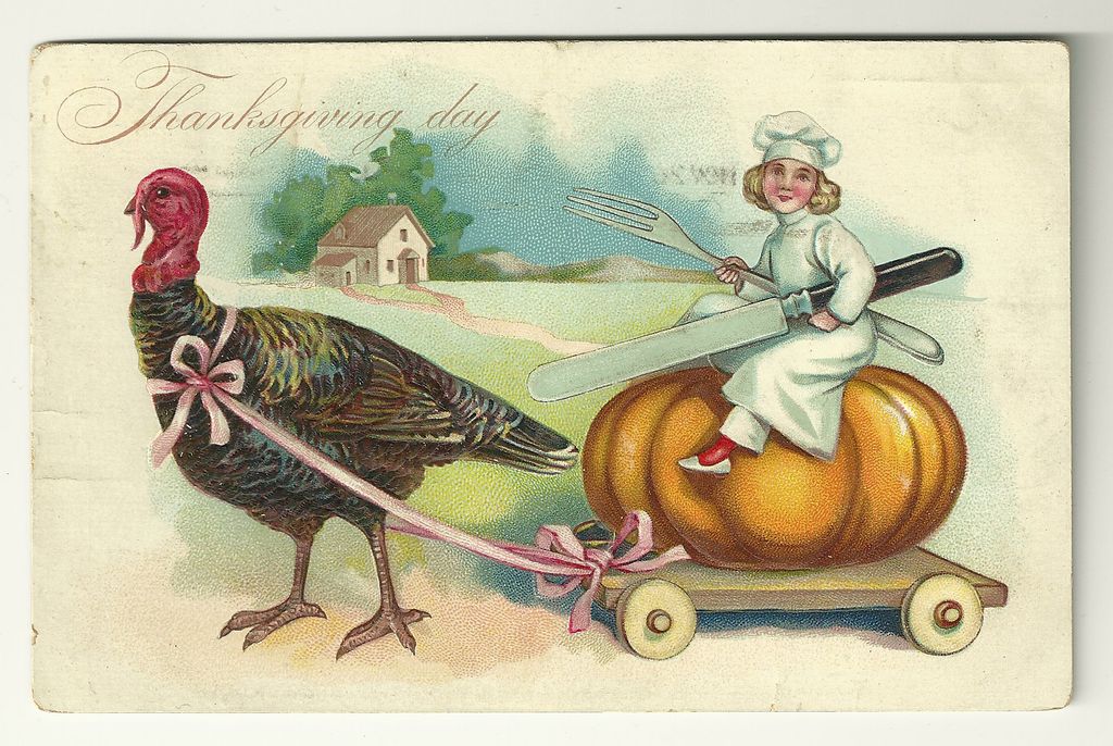 Tuck's Pumpkin-Riding Chef Thanksgiving Postcard Tuck's Pumpkin-Riding Chef Thanksgiving Postcard