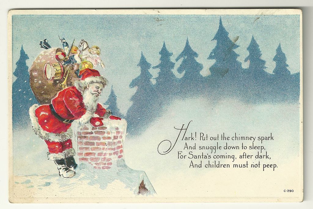 Traditional Santa at Chimney Postcard Traditional Santa at Chimney Postcard