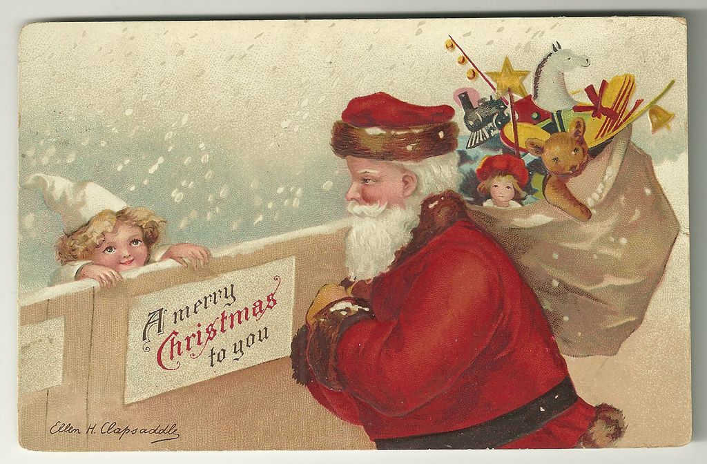Beautiful Signed Clapsaddle Christmas Postcard of Santa with Child Beautiful Signed Clapsaddle Christmas Postcard of Santa with Child