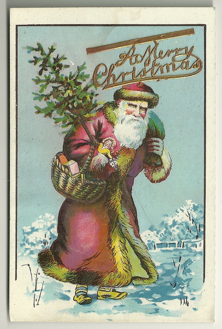 Old Time Santa Postcard with Embellishment Old Time Santa Postcard with Embellishment
