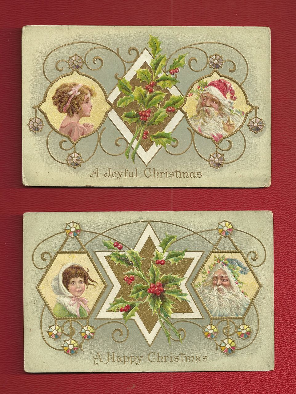 Pair of Meeker postcards Featuring Girl and Santa Portraits - Series 576 Pair of Meeker postcards Featuring Girl and Santa Portraits - Series 576