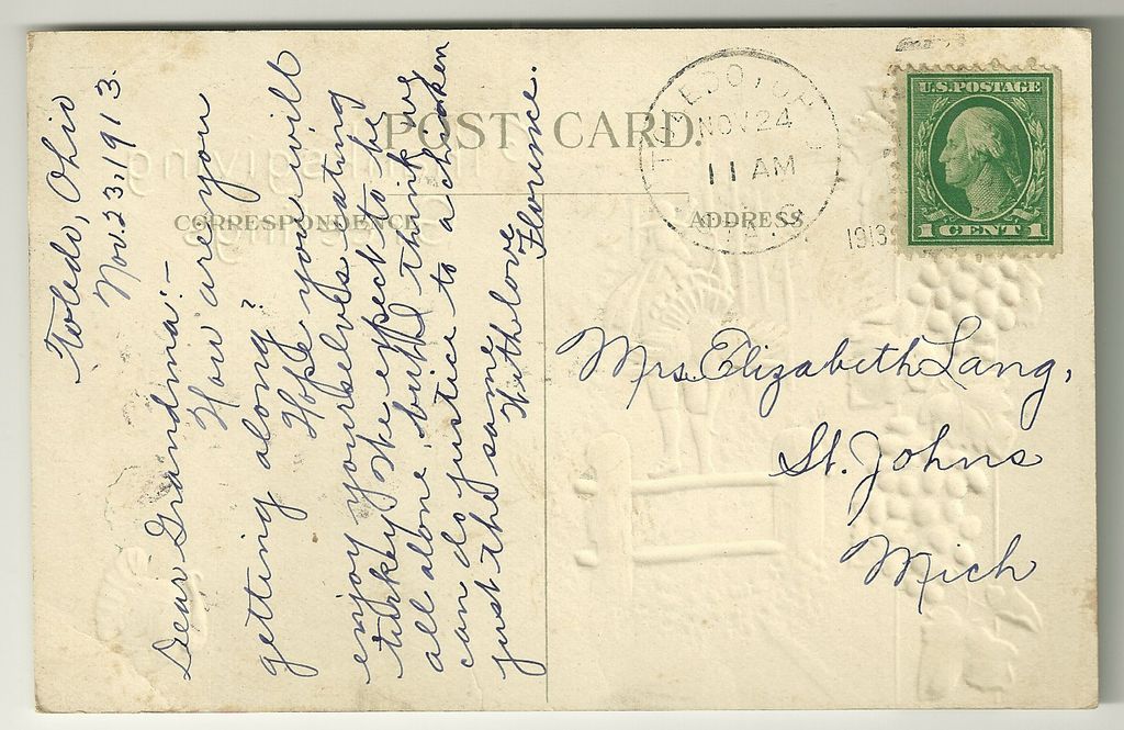 1913 Nash Thanksgiving Postcard - Pilgrim with Turkey 1913 Nash Thanksgiving Postcard - Pilgrim with Turkey
