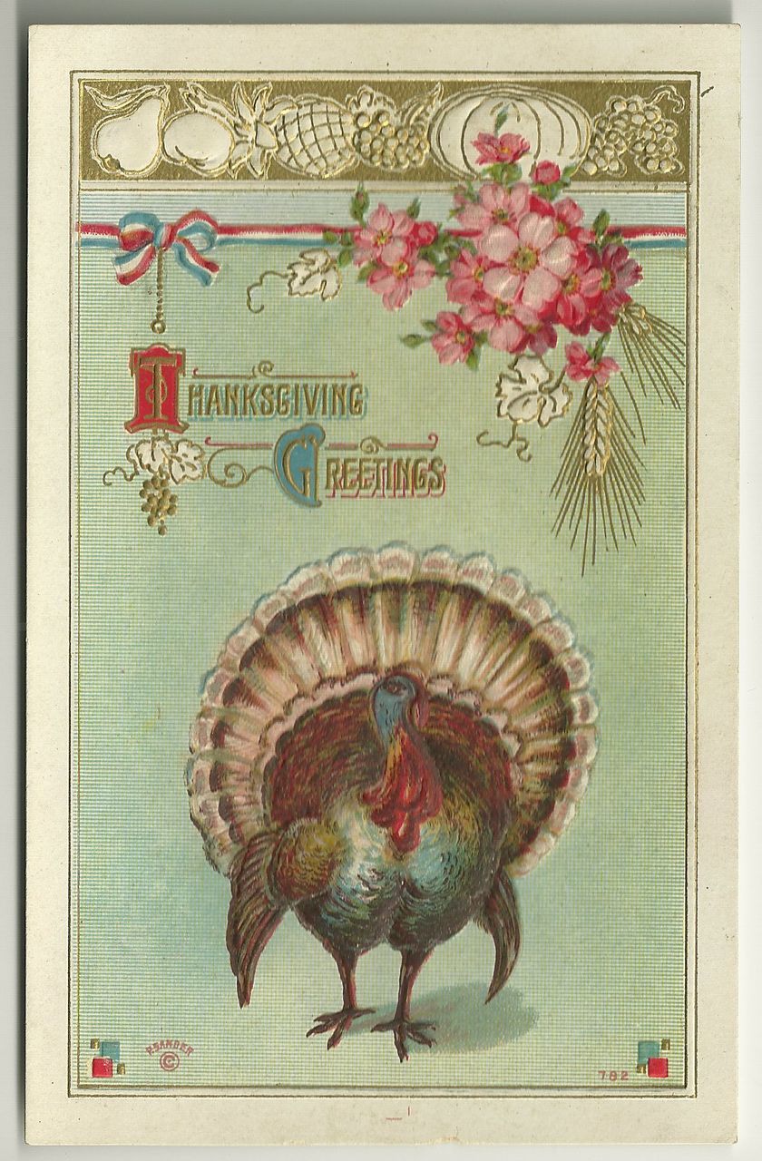 Patriotic Thanksgiving Postcard in Pale Turquoise Patriotic Thanksgiving Postcard in Pale Turquoise