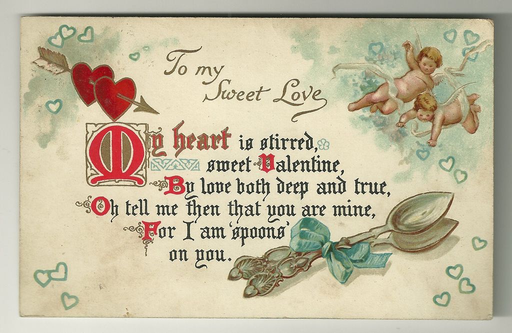 1908 Spoons Valentine - Cupids, Hearts, Artist Ernest Nister 1908 Spoons Valentine - Cupids, Hearts, Artist Ernest Nister