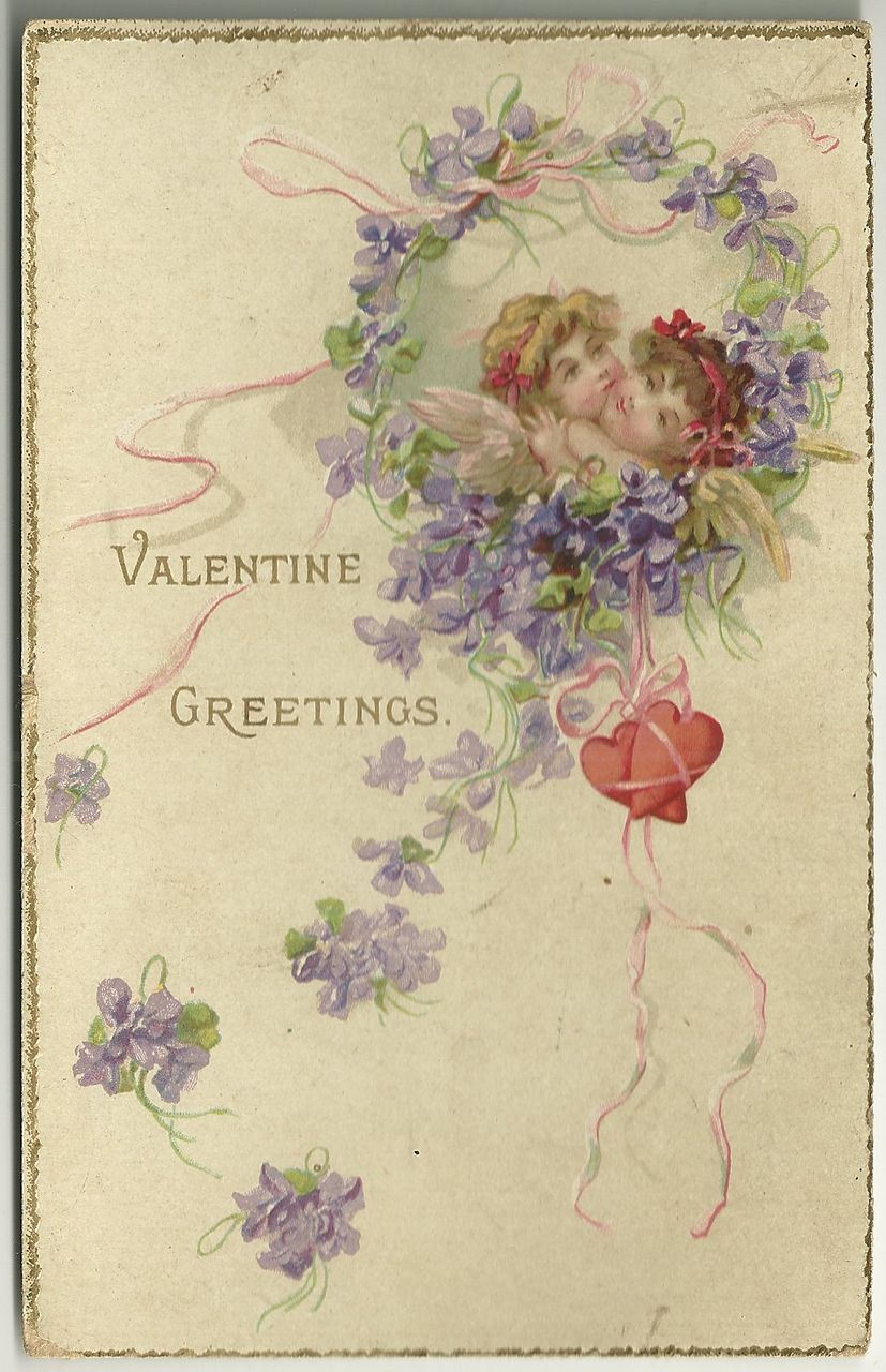 Unsigned Frances Brundage Valentine Postcard with Cupids and Violets Unsigned Frances Brundage Valentine Postcard with Cupids and Violets