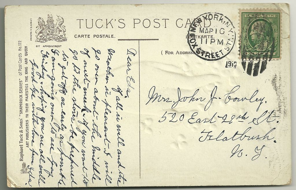 Tuck Shamrock Series 1910 Postcard Tuck Shamrock Series 1910 Postcard
