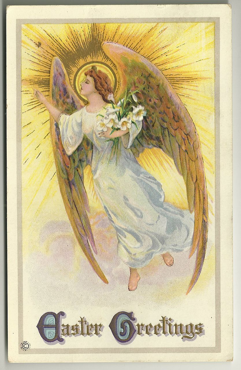 Embossed Angel with Easter Lilies 1916 Postcard Embossed Angel with Easter Lilies 1916 Postcard