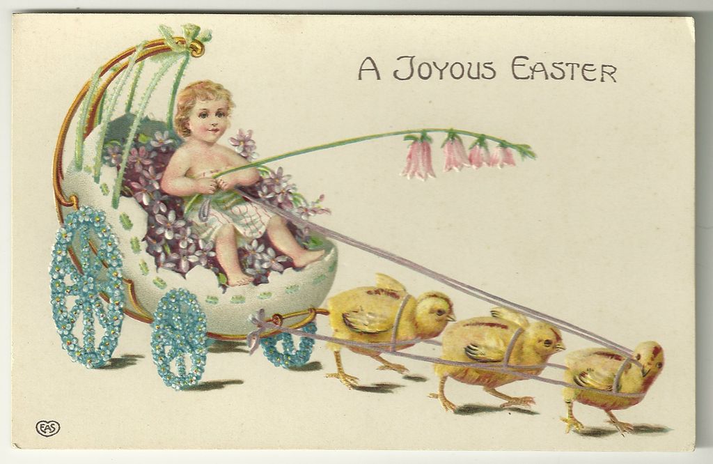 Chick Drawn Carriage Easter Postcard Chick Drawn Carriage Easter Postcard