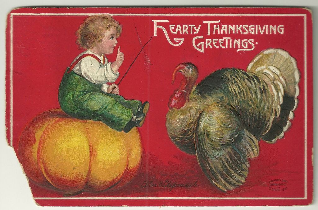 Clapsaddle Boy with Turkey Postcard Clapsaddle Boy with Turkey Postcard