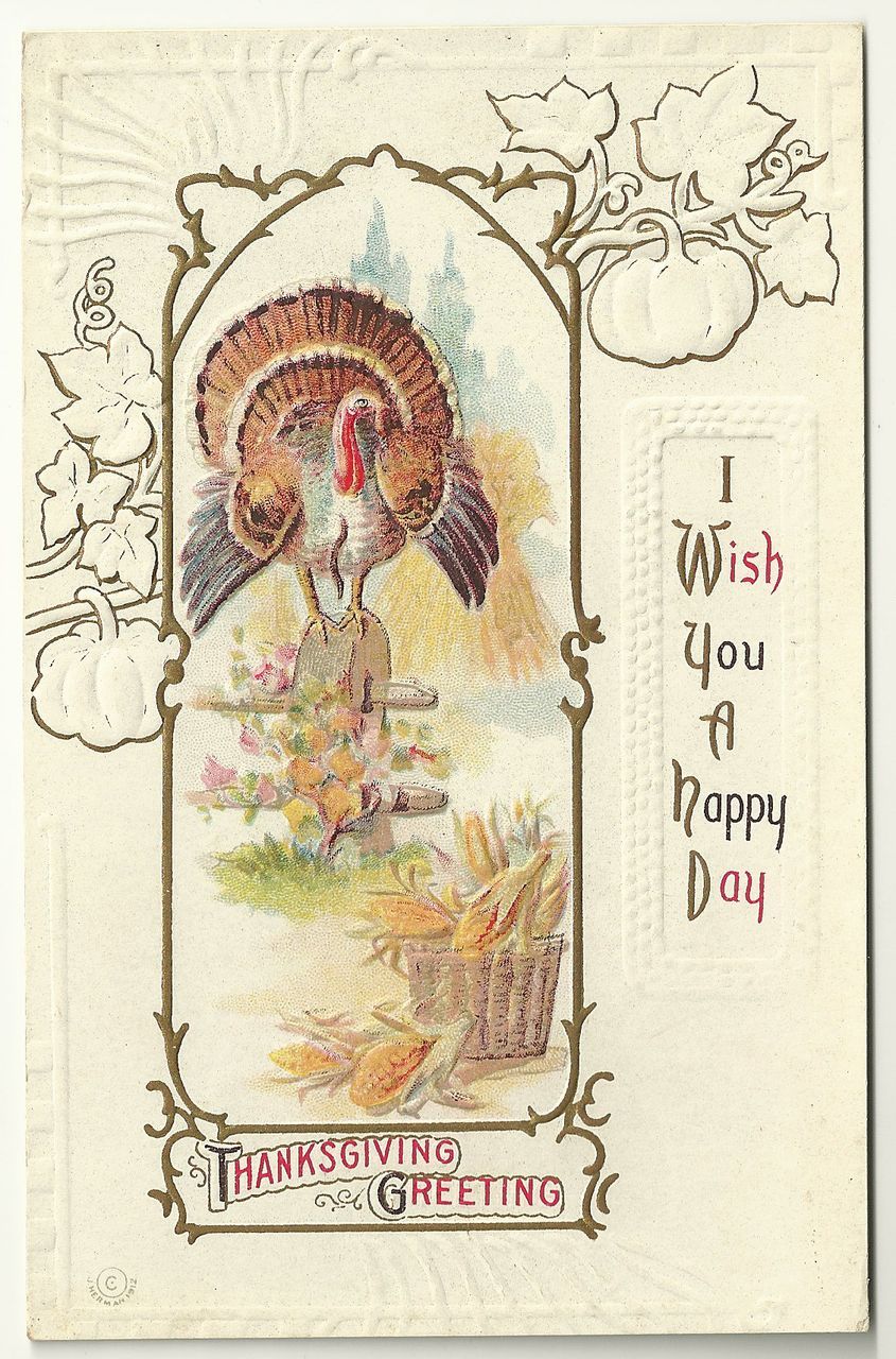 J. Herman 1912 Thanksgiving Postcard with White on White Embossing J. Herman 1912 Thanksgiving Postcard with White on White Embossing