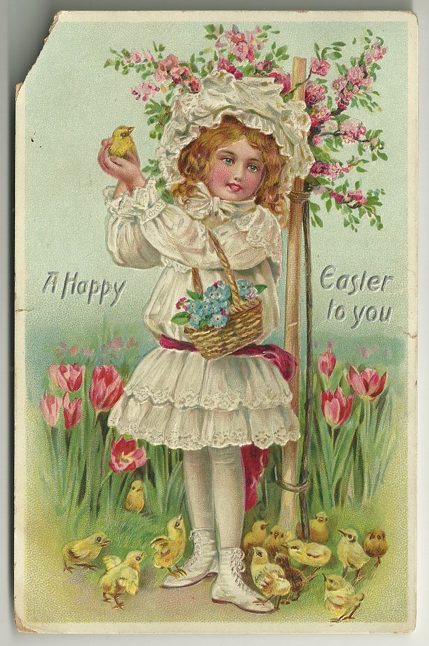 Tuck's Easter Postcard with Girl in White Dress Tuck's Easter Postcard with Girl in White Dress