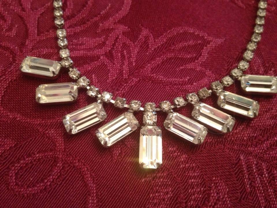Weiss Rhinestone Necklace Featuring Emerald-Cut Rhinestones Weiss Rhinestone Necklace Featuring Emerald-Cut Rhinestones