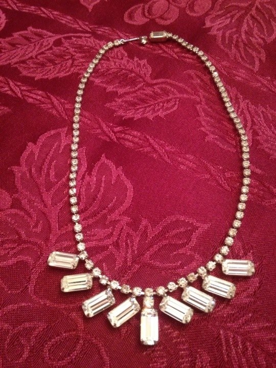 Weiss Rhinestone Necklace Featuring Emerald-Cut Rhinestones Weiss Rhinestone Necklace Featuring Emerald-Cut Rhinestones