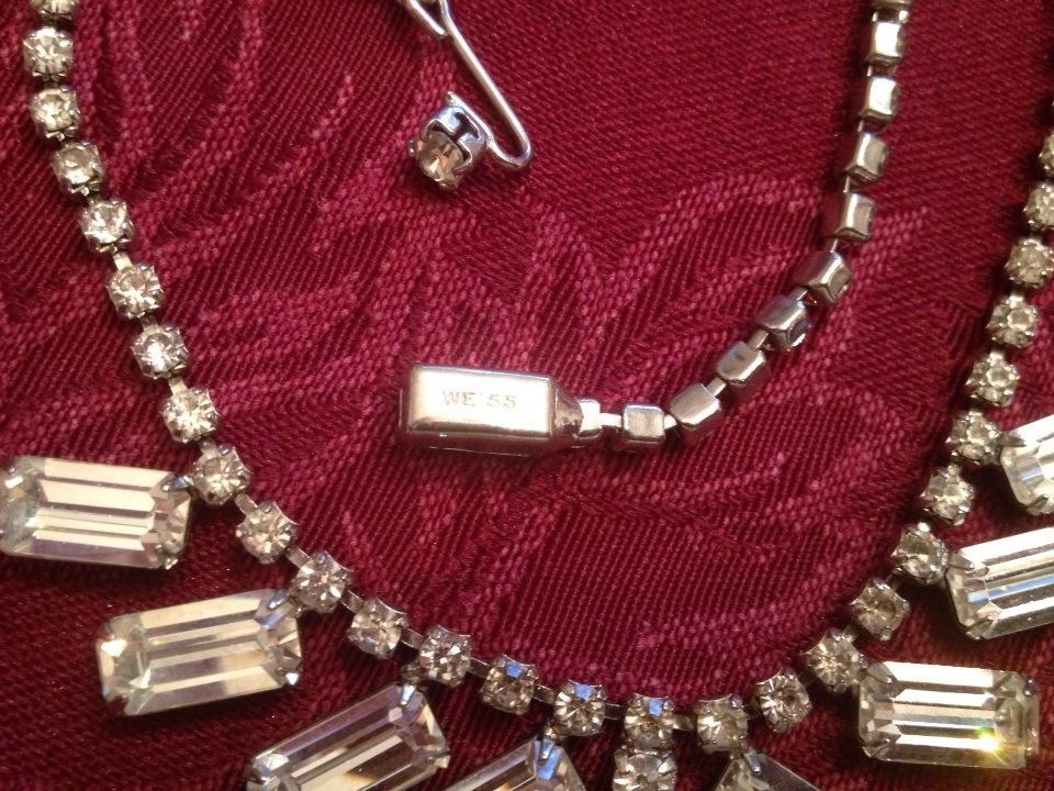 Weiss Rhinestone Necklace Featuring Emerald-Cut Rhinestones Weiss Rhinestone Necklace Featuring Emerald-Cut Rhinestones