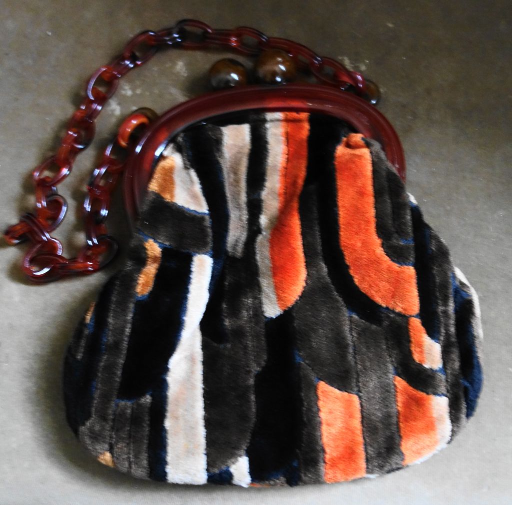 Chenille Patchwork Style Handbag/Lucite Frame And Handle Chenille Patchwork Style Handbag/Lucite Frame And Handle