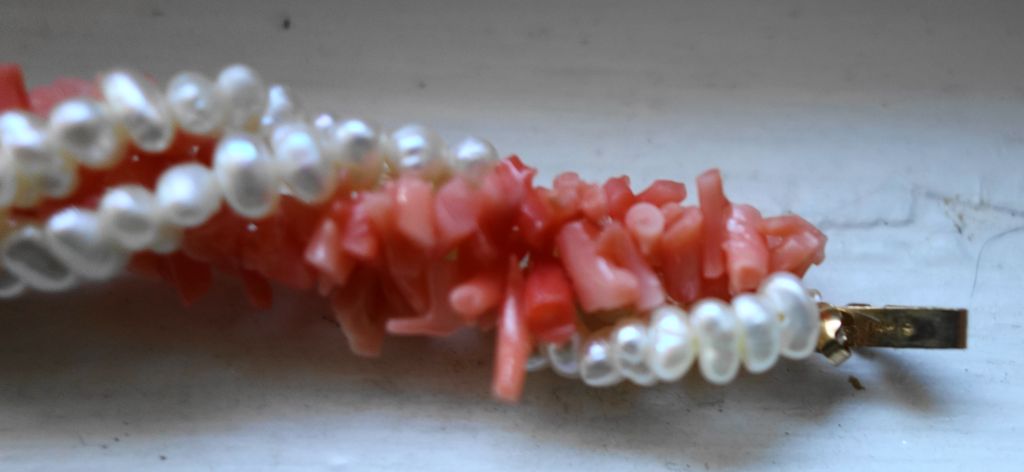 Angel Skin Coral Faux Pearl Twist Necklace With 24K Gold Clasp Angel Skin Coral Faux Pearl Twist Necklace With 24K Gold Clasp