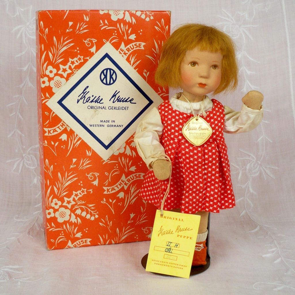 1960 Early Hanne Kathe Kruse Stoffpuppee, Tagged, Box, Receipt, 10 in, IIH Olli 1960 Early Hanne Kathe Kruse Stoffpuppee, Tagged, Box, Receipt, 10 in, IIH Olli